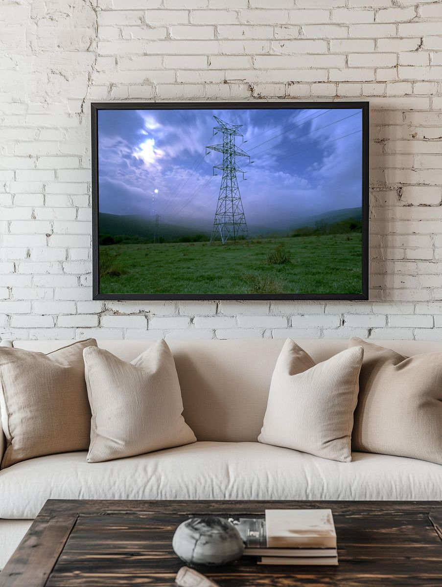 Stormy Power Lines Landscape Print. — room view 1