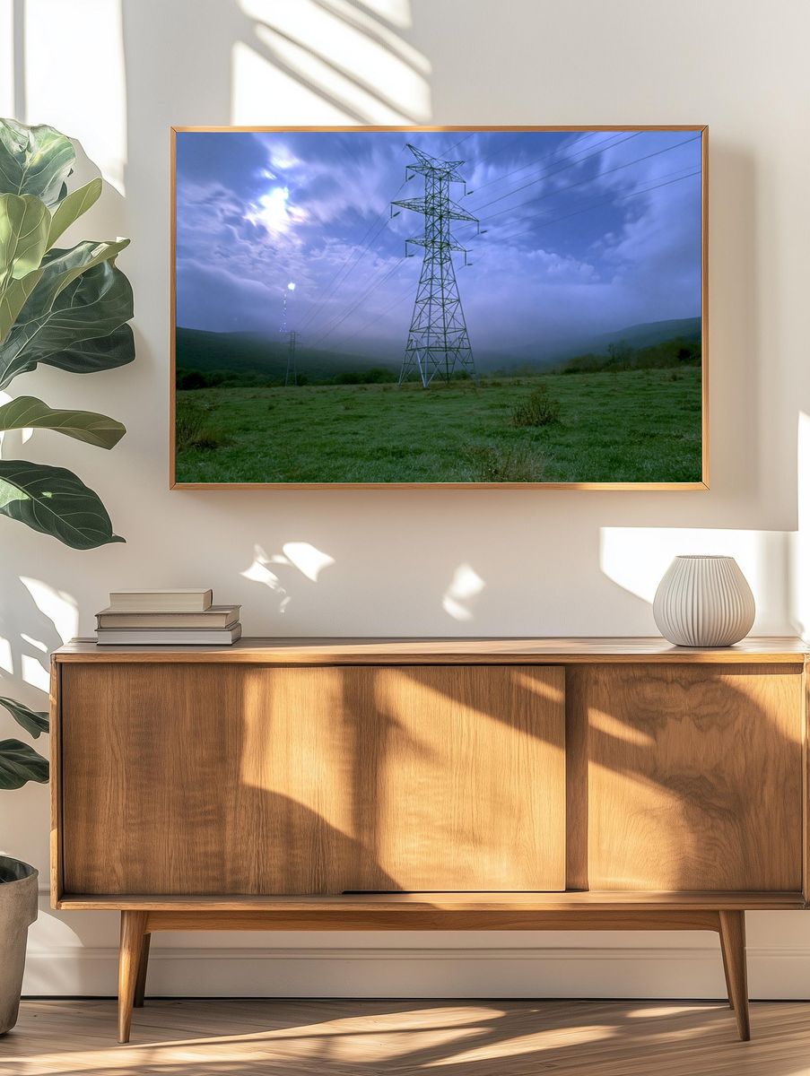 Stormy Power Lines Landscape Print. — room view 3