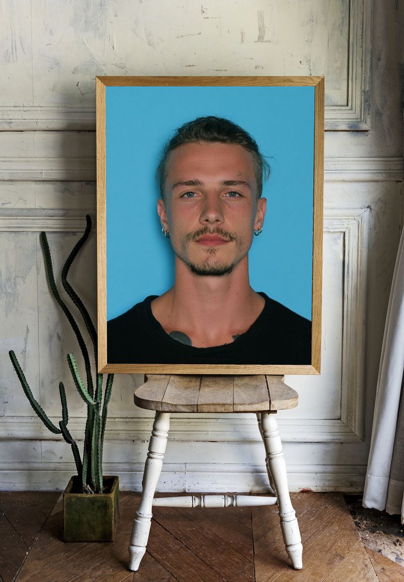 Blue Background Portrait Poster. — room view 1