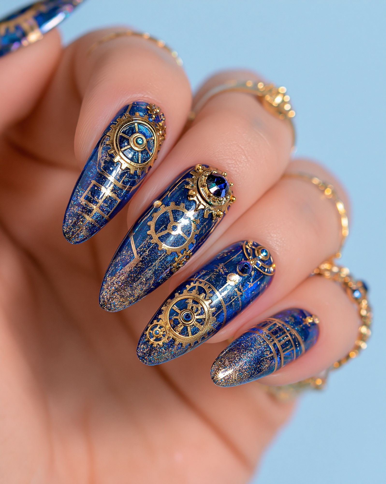 Blue Steampunk Nail Art Photography Poster. poster — photography art