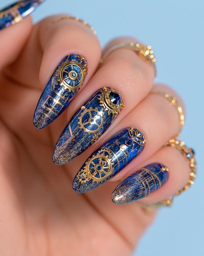 Blue Steampunk Nail Art Photography Poster.