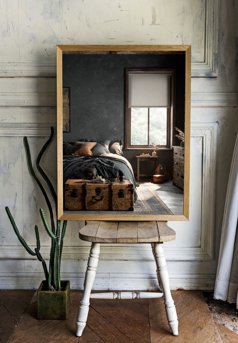 Moody Rustic Bedroom Interior Photography Poster. — room view 1