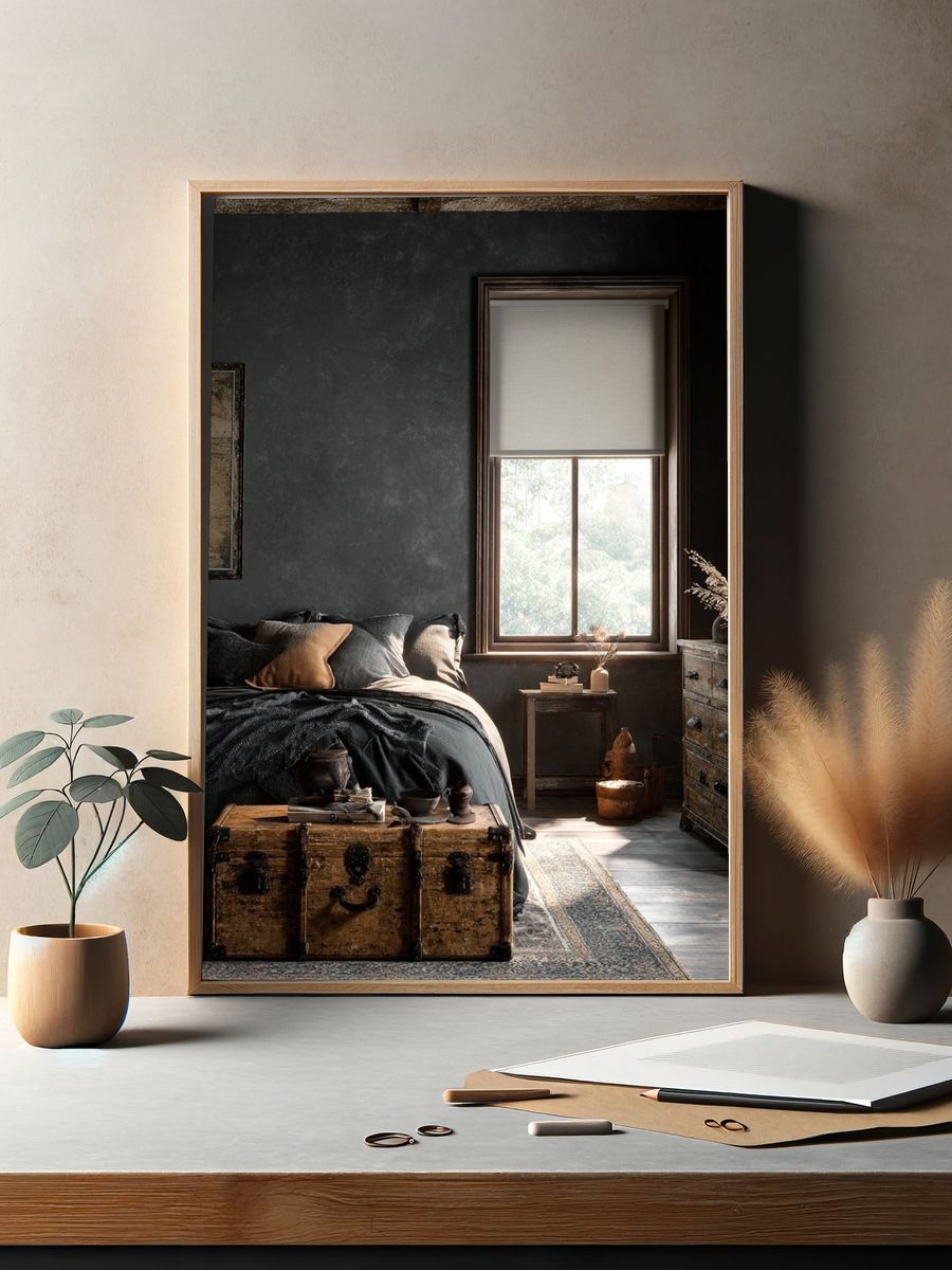Moody Rustic Bedroom Interior Photography Poster. — room view 2