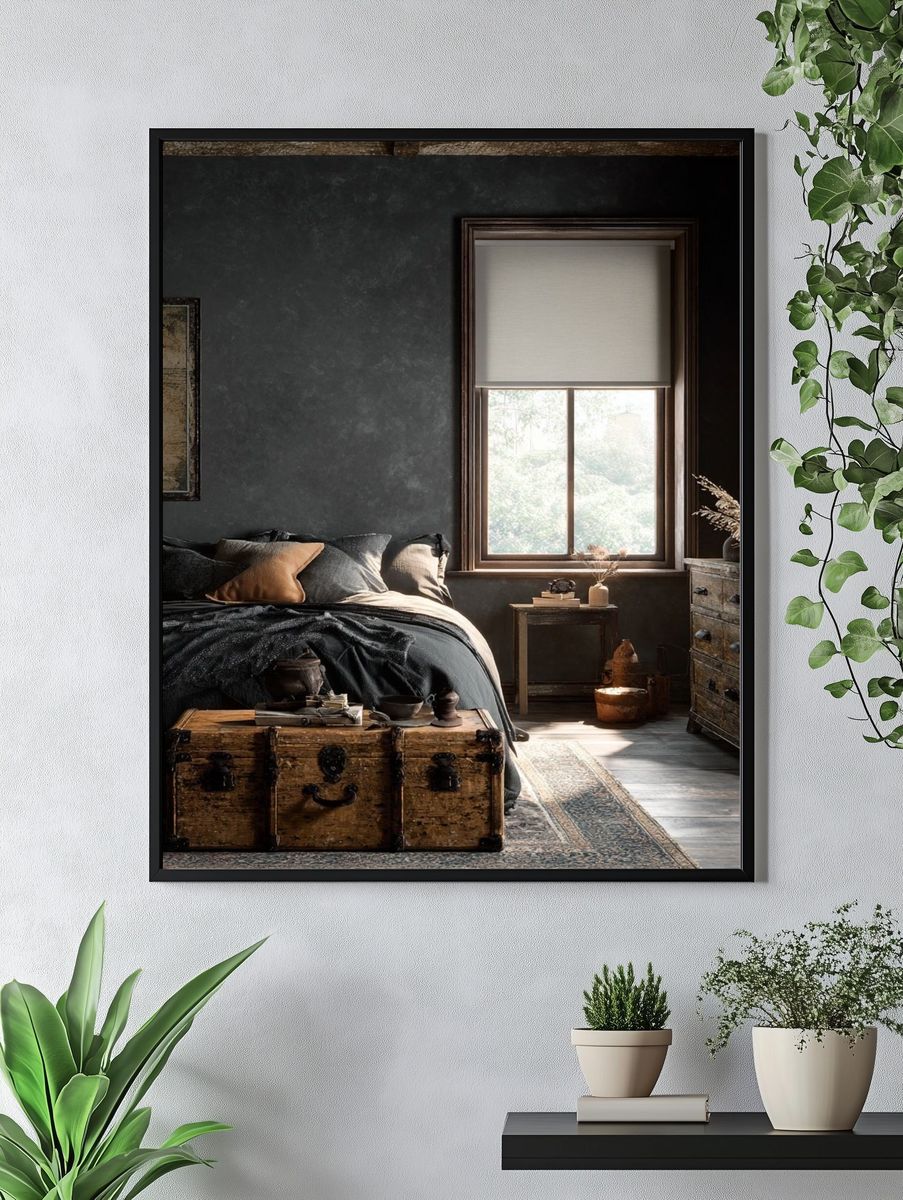 Moody Rustic Bedroom Interior Photography Poster. — room view 4