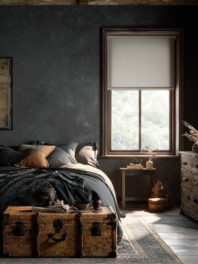 Moody Rustic Bedroom Interior Photography Poster. poster print