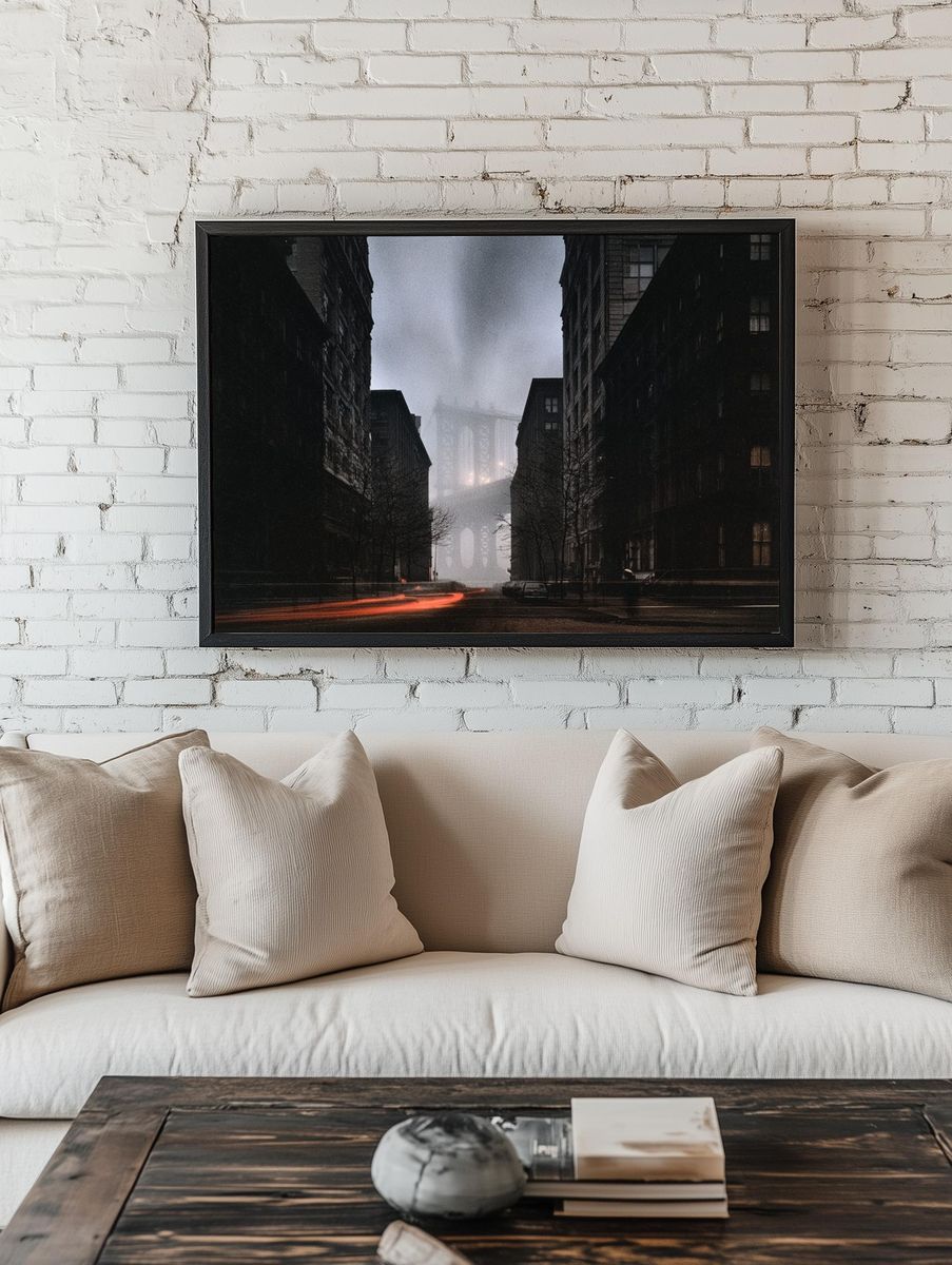 Brooklyn Bridge in Fog Poster. — room view 1