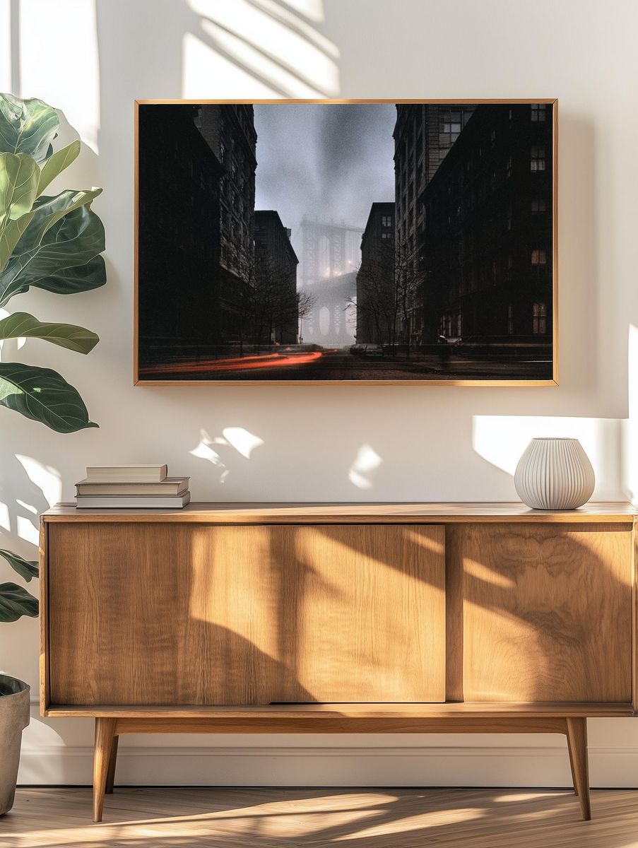 Brooklyn Bridge in Fog Poster. — room view 3