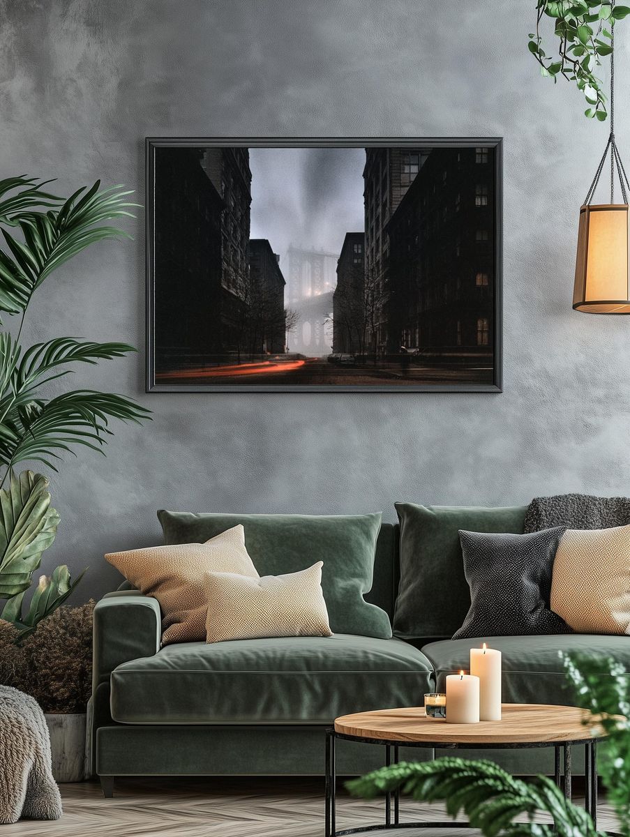 Brooklyn Bridge in Fog Poster. — room view 4