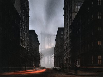 Brooklyn Bridge in Fog Poster.