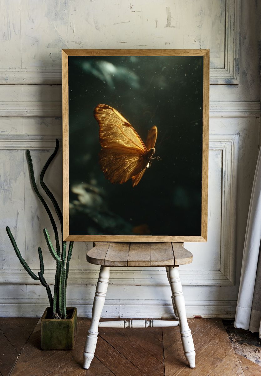 Golden Butterfly Photography Poster. — room view 1