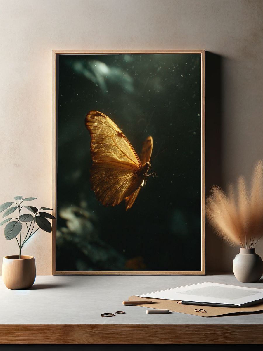 Golden Butterfly Photography Poster. — room view 2