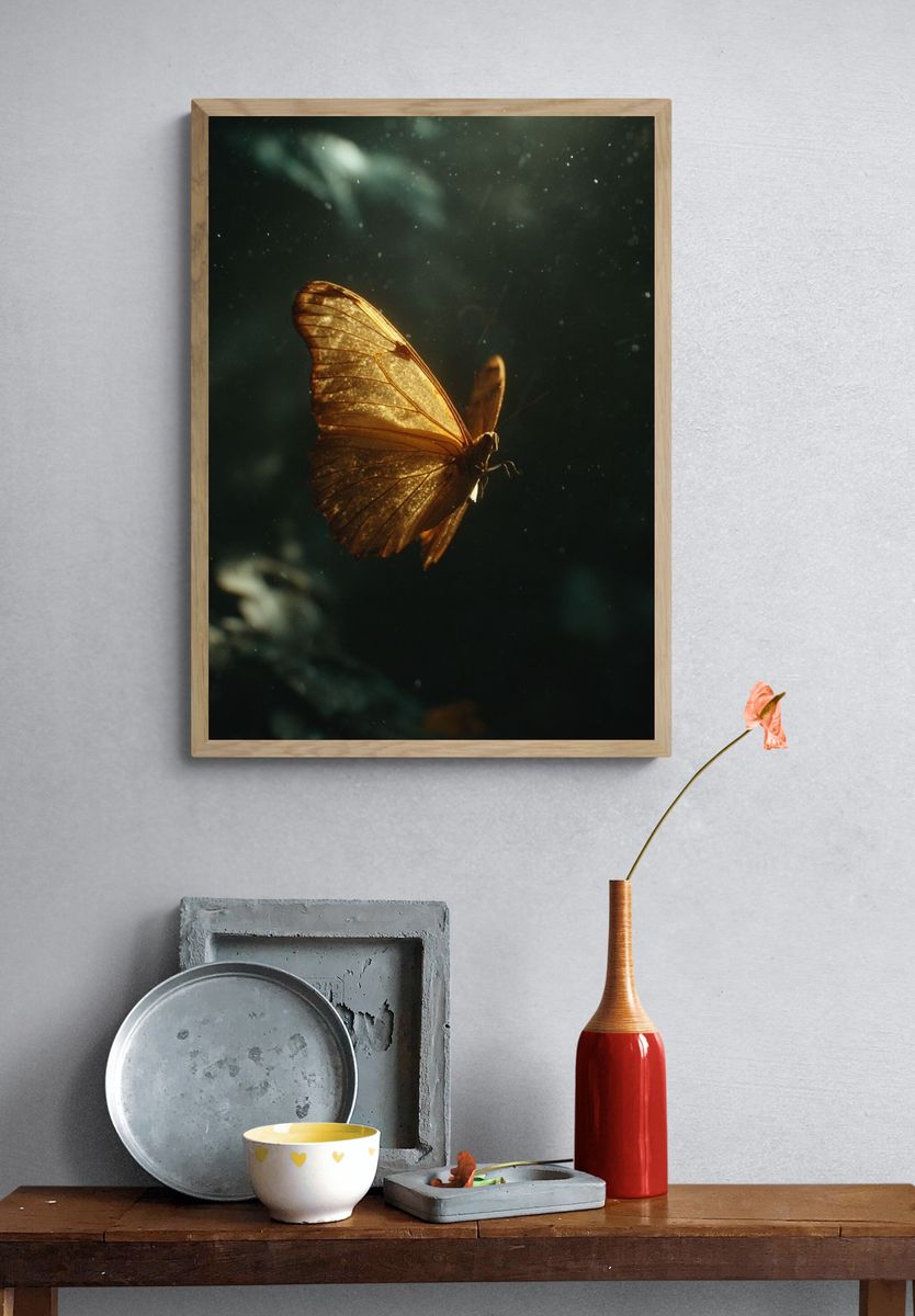 Golden Butterfly Photography Poster. — room view 3
