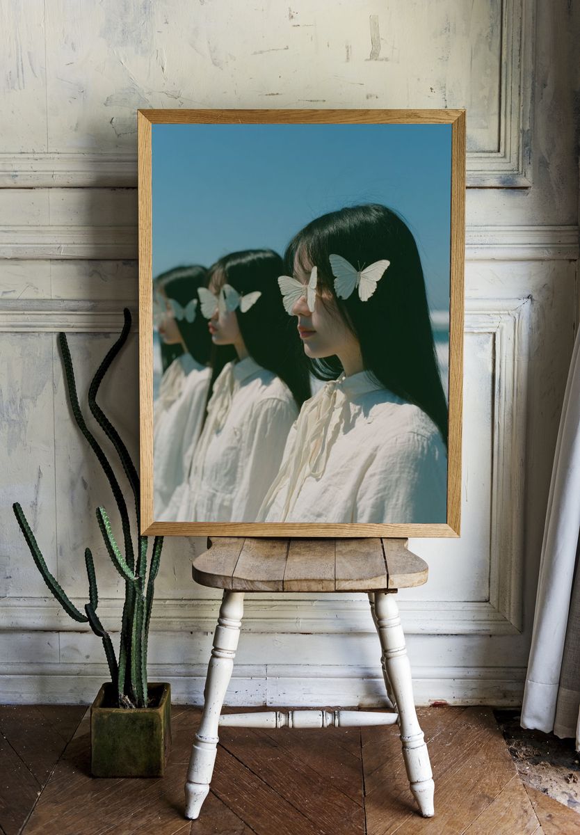 Butterfly Portrait by the Sea Print. — room view 1