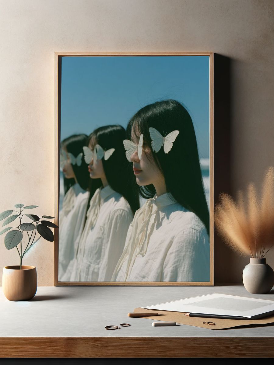 Butterfly Portrait by the Sea Print. — room view 2