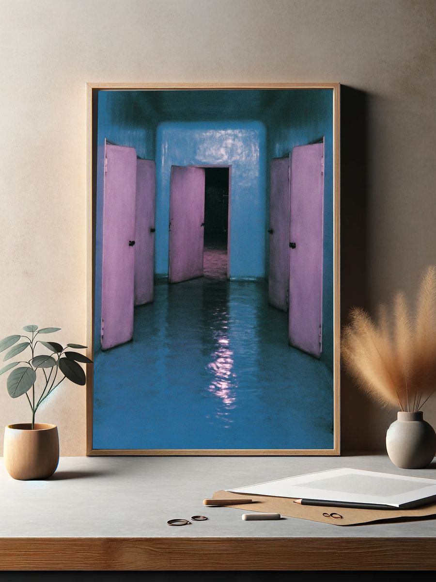 Dreamy Blue Corridor Photography Poster. — room view 2
