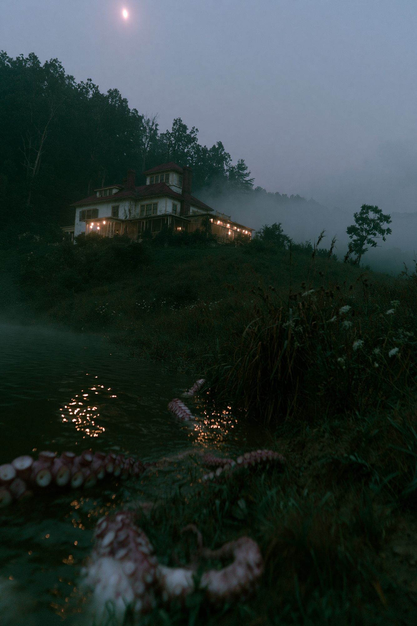 Misty Lakeside House Photography Poster. poster — photography art