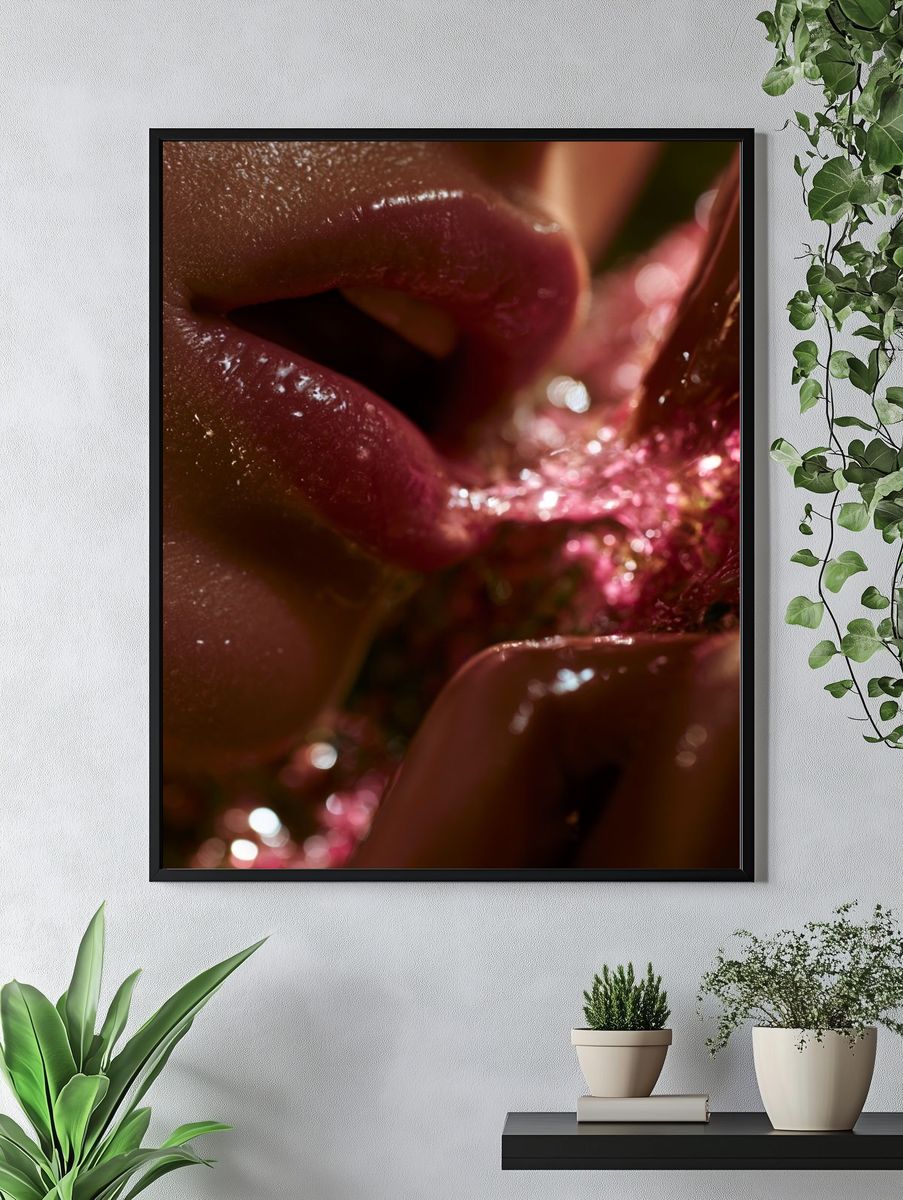 Glossy Lips Macro Photography Poster. — room view 4