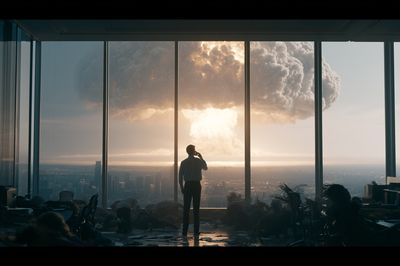Apocalyptic Office Skyline Photography Poster. poster