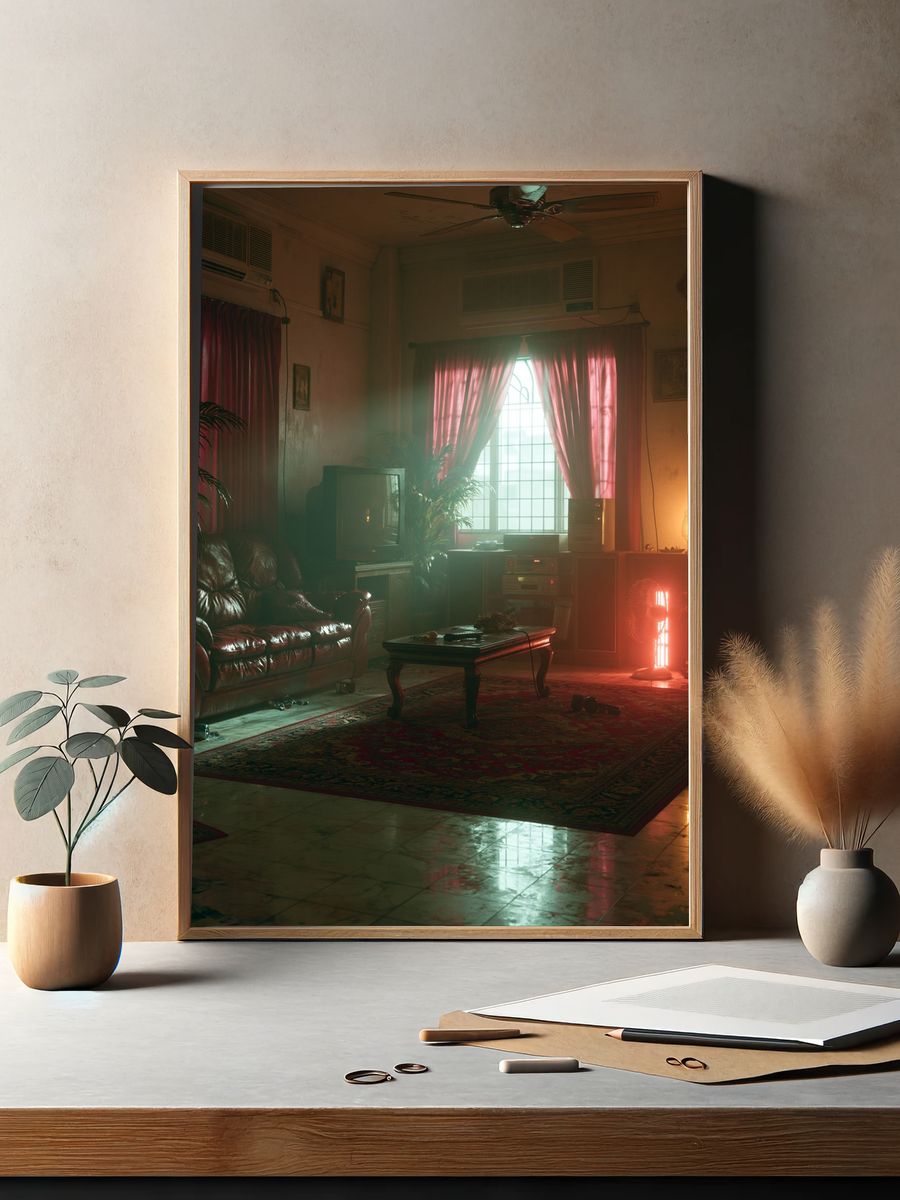 Neon Living Room Interior Poster. — room view 2
