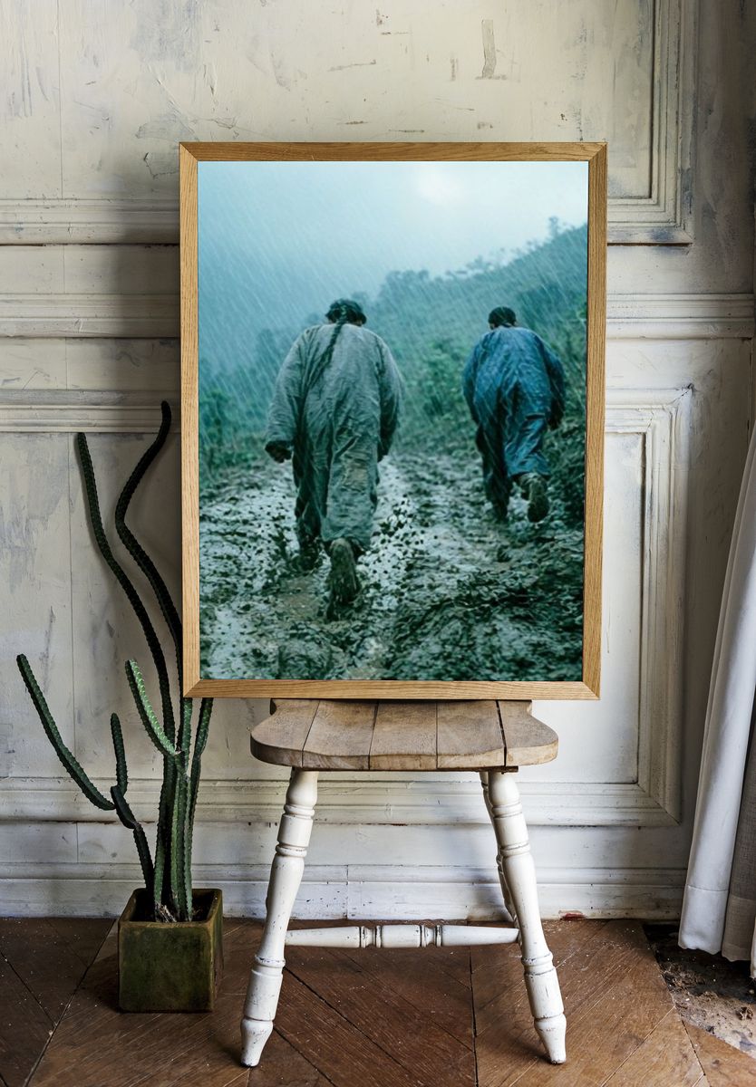 Rainy Mountain Walk Photography Poster. — room view 1
