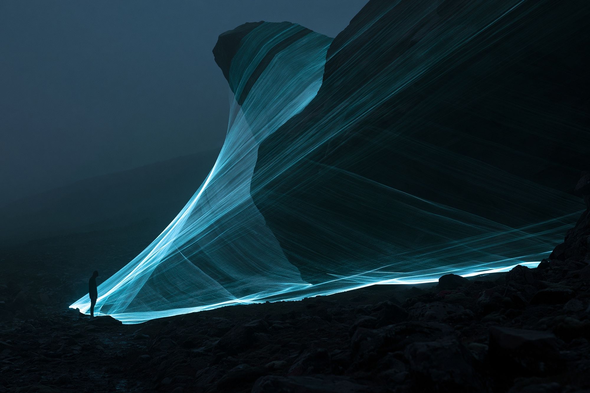 Glowing Canyon Light Trail Poster. poster detail