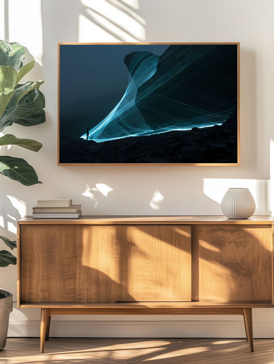 Glowing Canyon Light Trail Poster. — room view 3