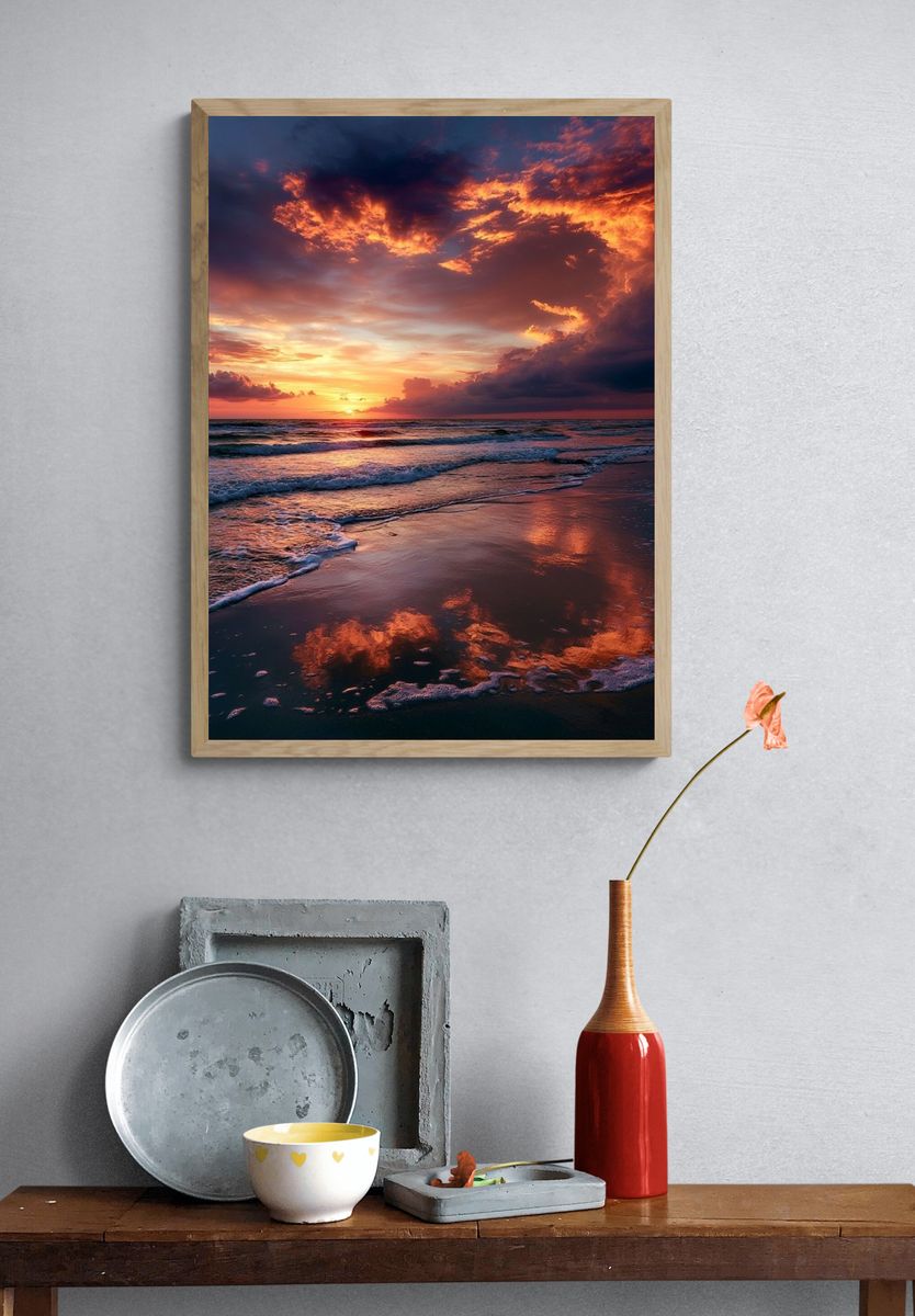 Sunset Ocean Waves Photography Poster. — room view 3