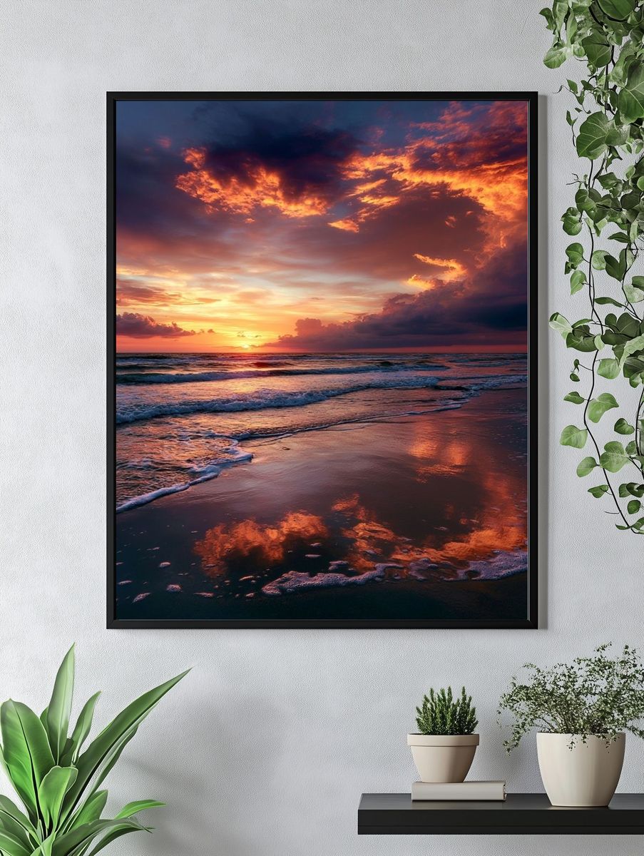 Sunset Ocean Waves Photography Poster. — room view 4