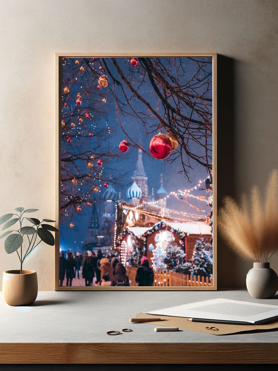 Winter Market in Moscow Photography Poster. — room view 2