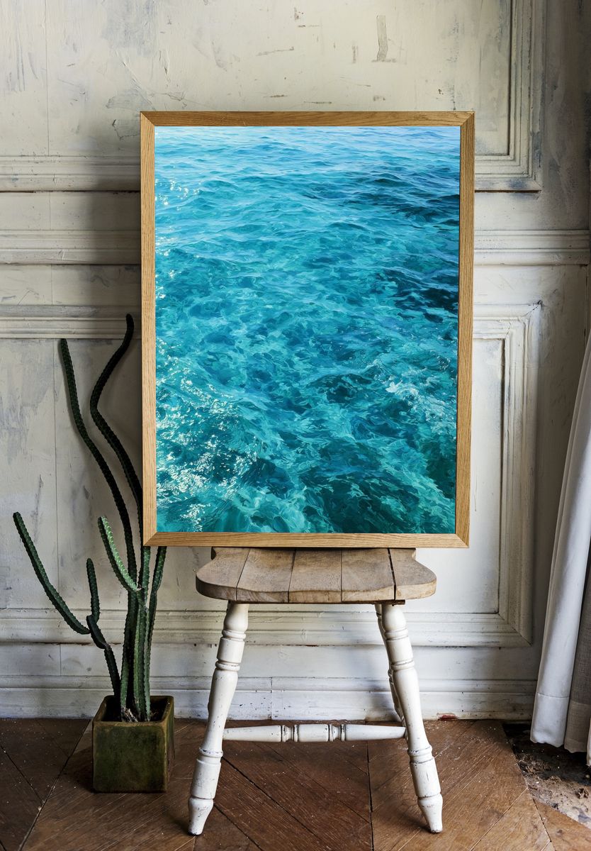Turquoise Ocean Waves Photography Poster. room preview
