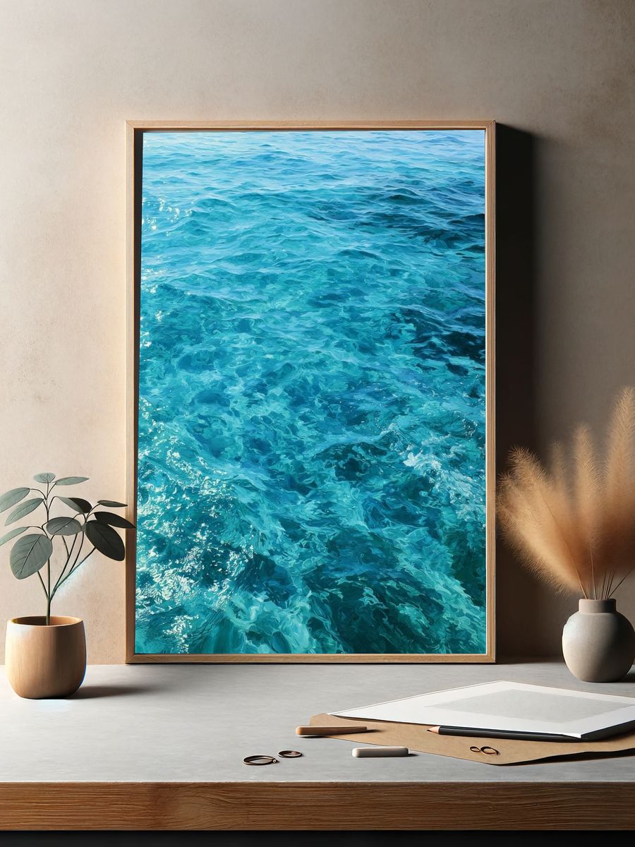 Turquoise Ocean Waves Photography Poster. — room view 2