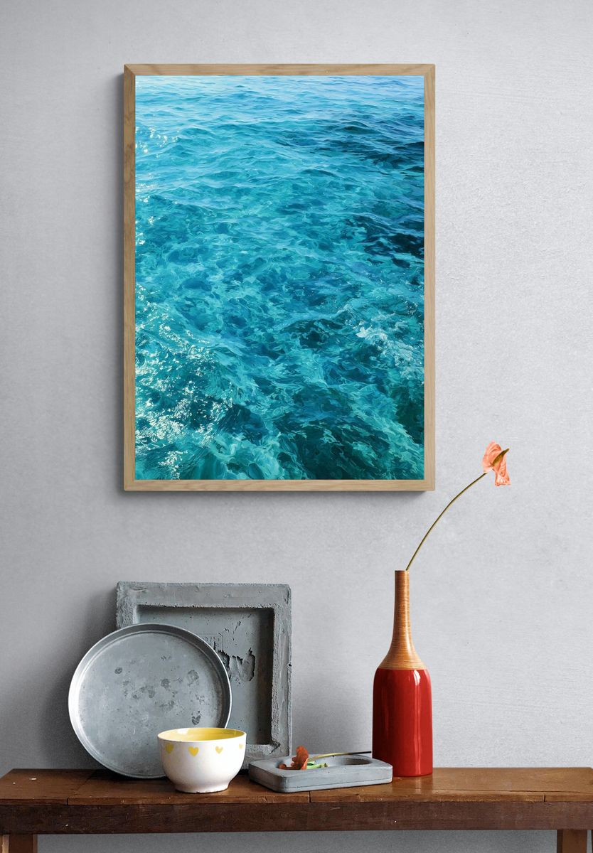 Turquoise Ocean Waves Photography Poster. — room view 3