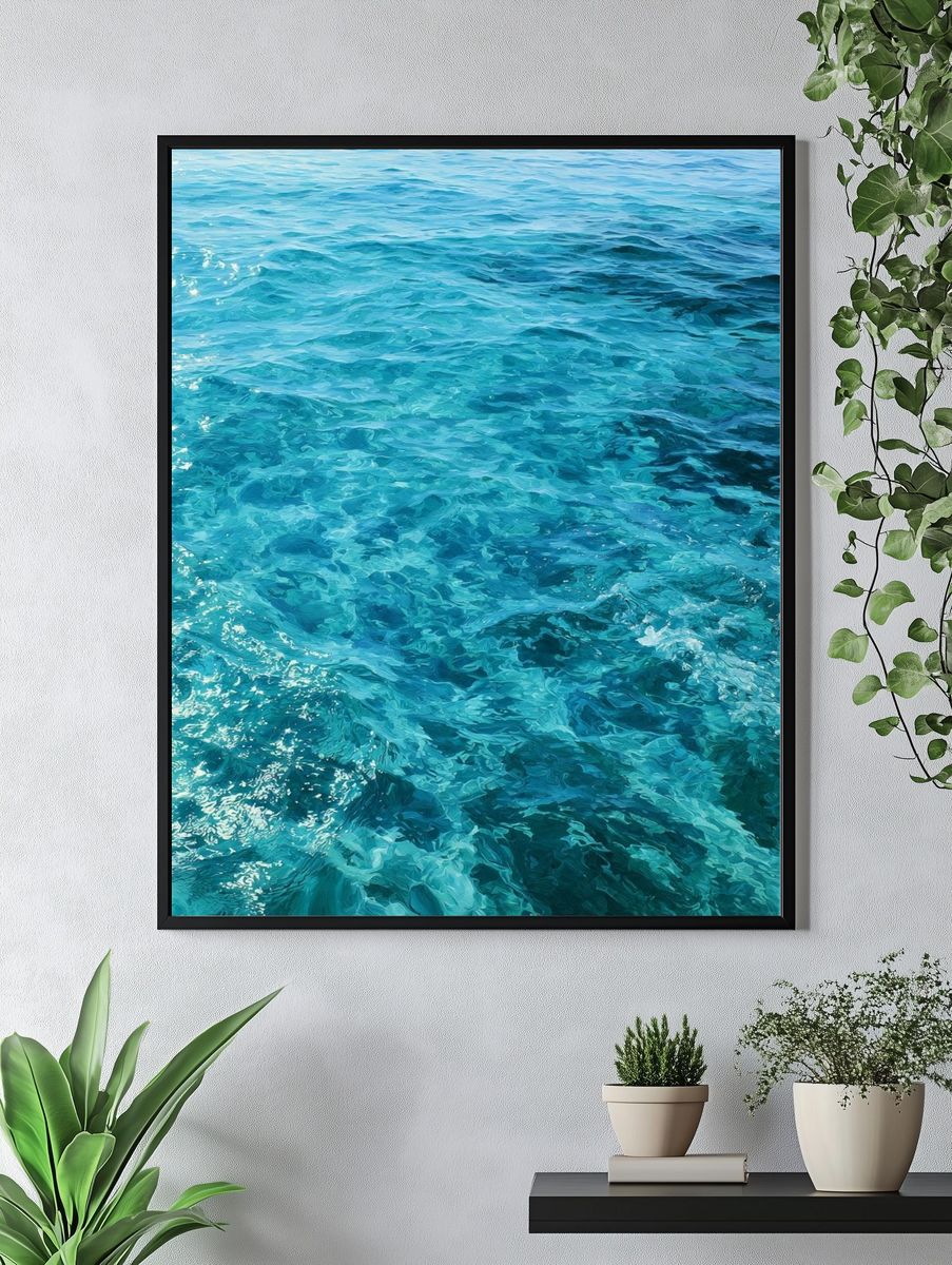 Turquoise Ocean Waves Photography Poster. — room view 4