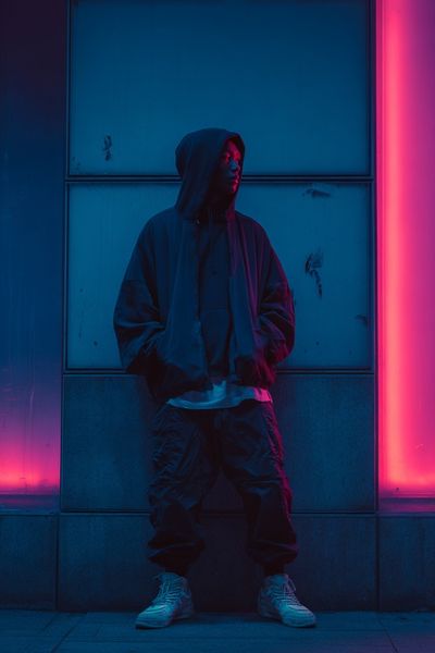 Neon Hooded Figure Photography Poster.