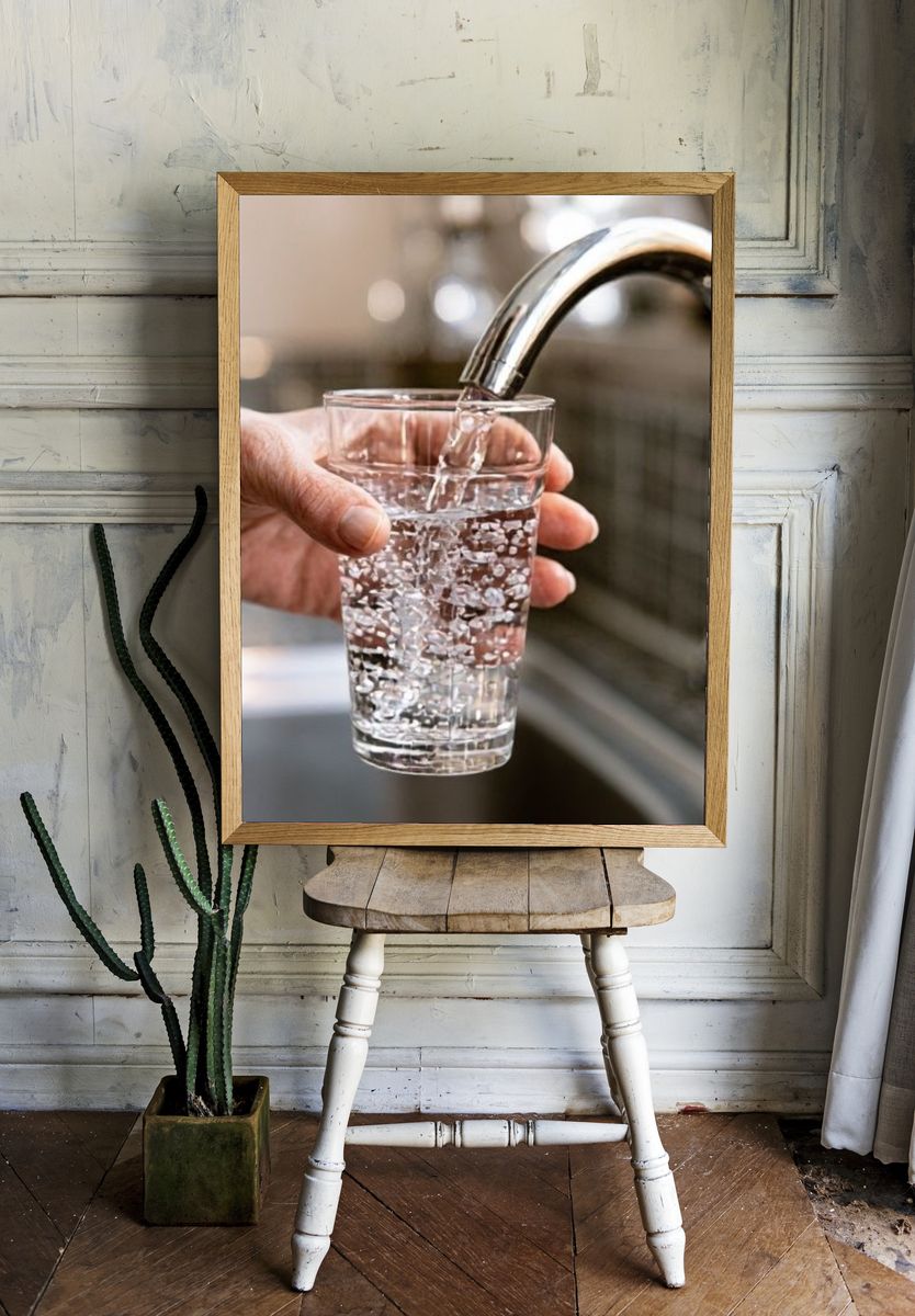 Filling Glass at Sink Photography Poster. — room view 1