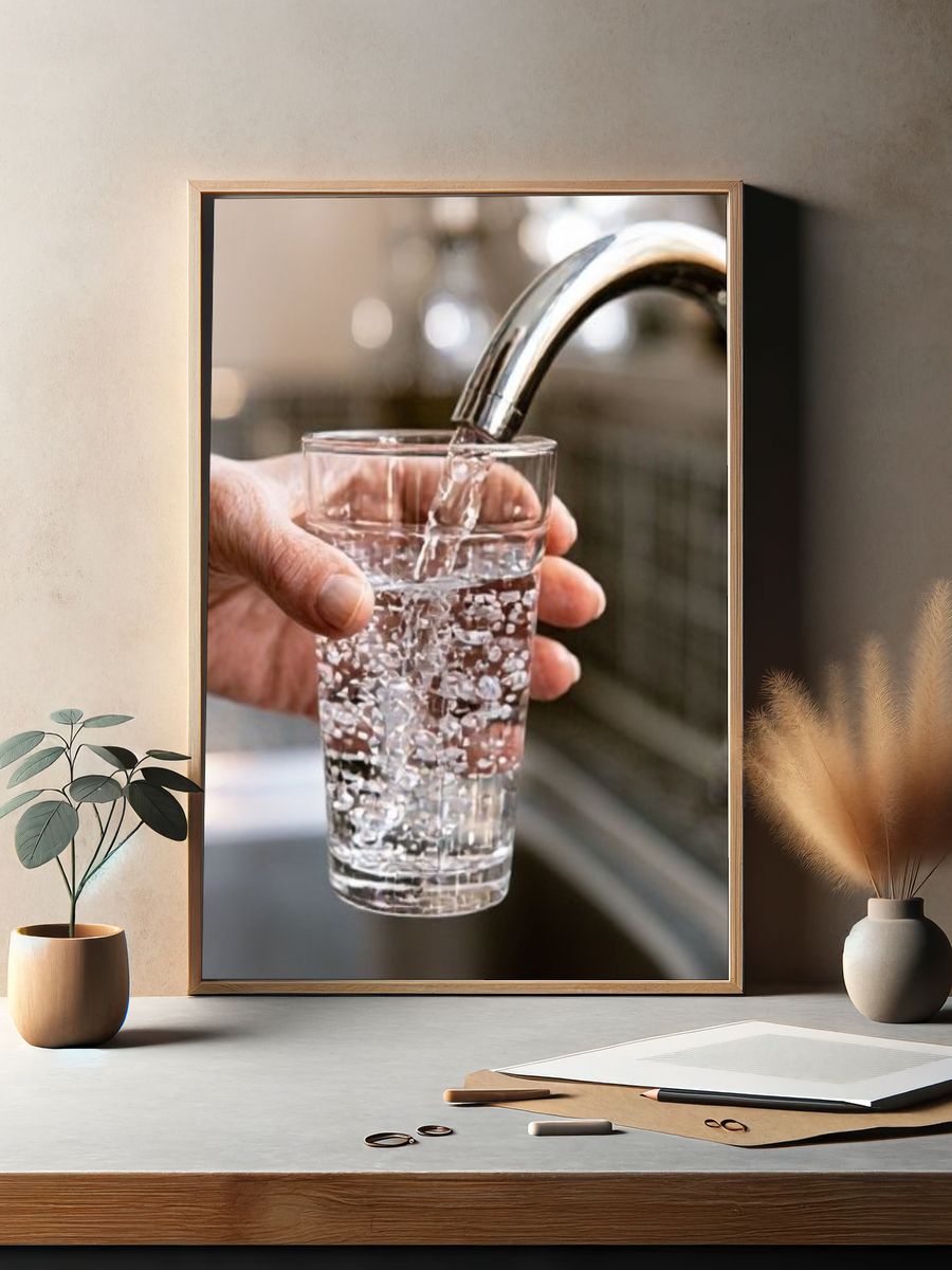Filling Glass at Sink Photography Poster. — room view 2