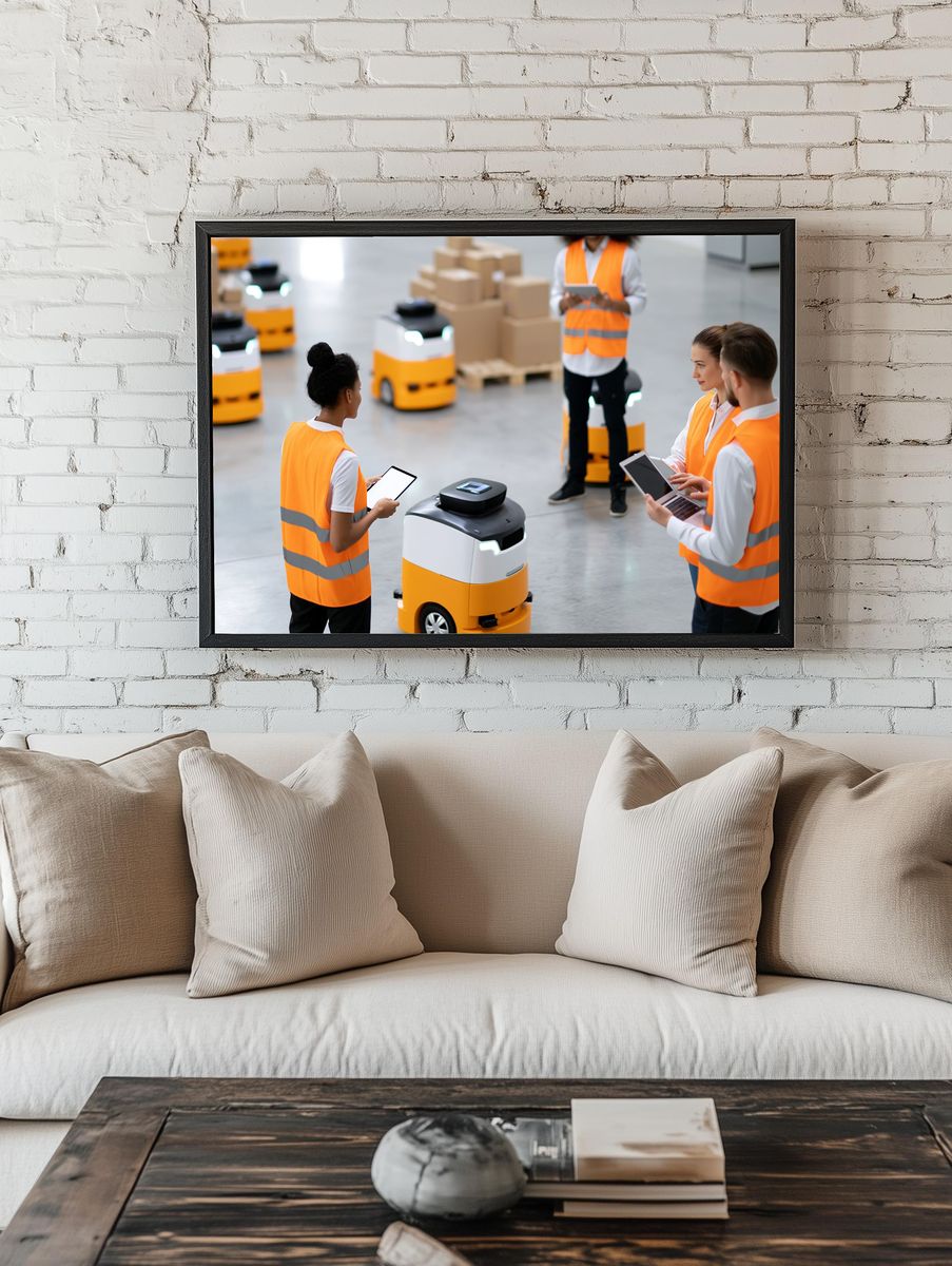 Warehouse Robotics Team Photography Poster. — room view 1