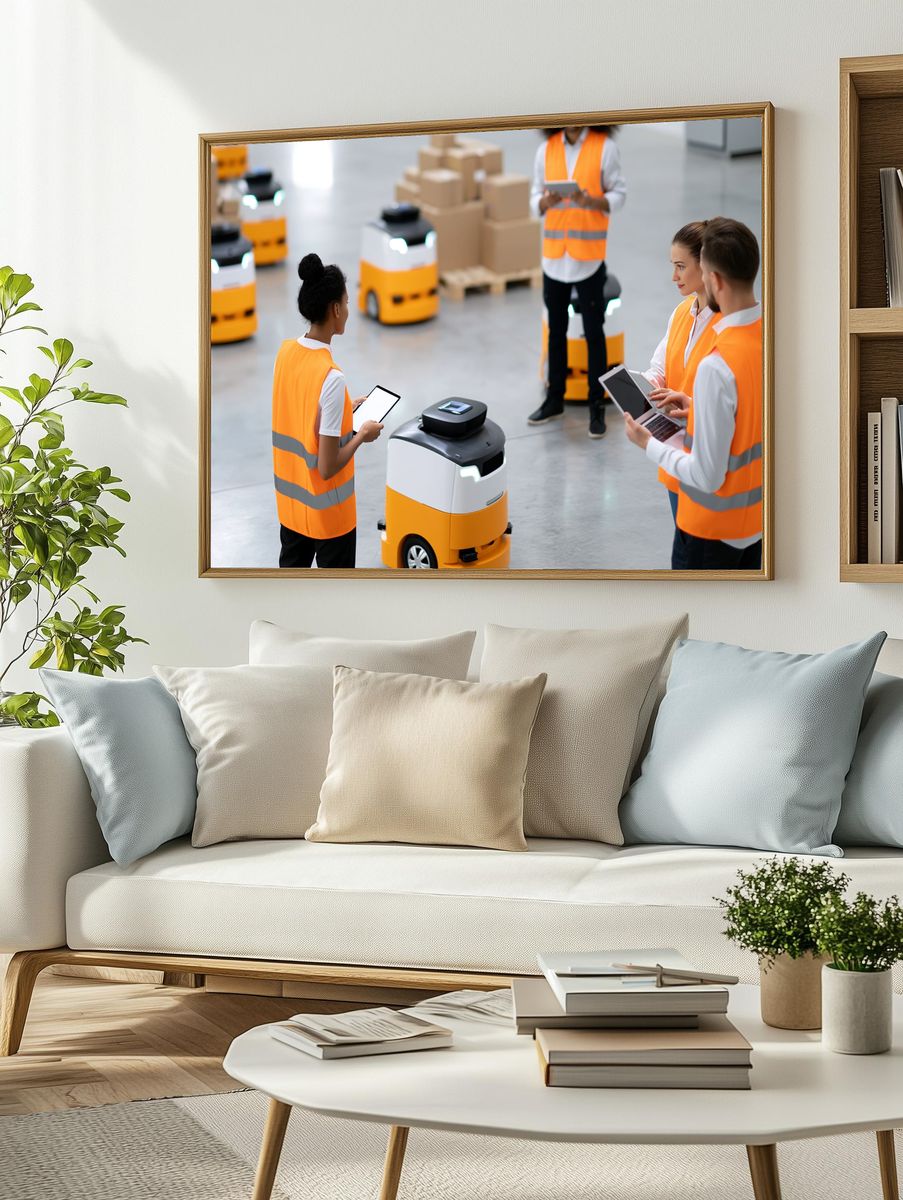 Warehouse Robotics Team Photography Poster. — room view 2