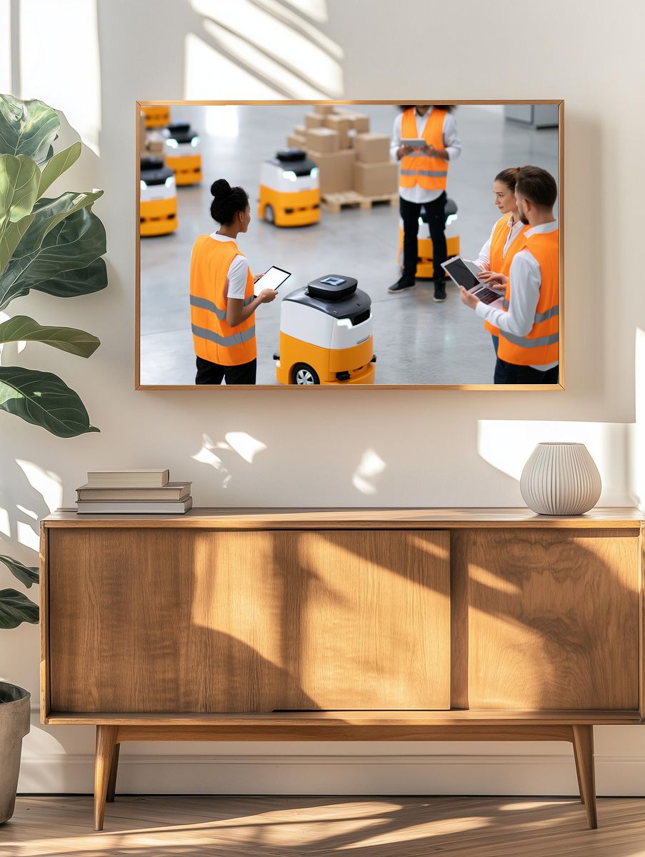 Warehouse Robotics Team Photography Poster. — room view 3