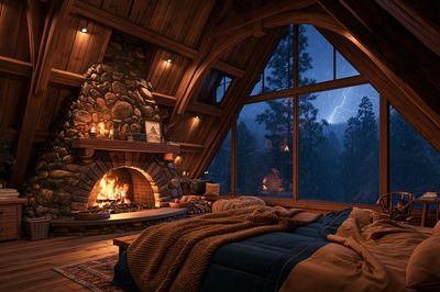 Cozy Cabin Fireplace — Photography Print.