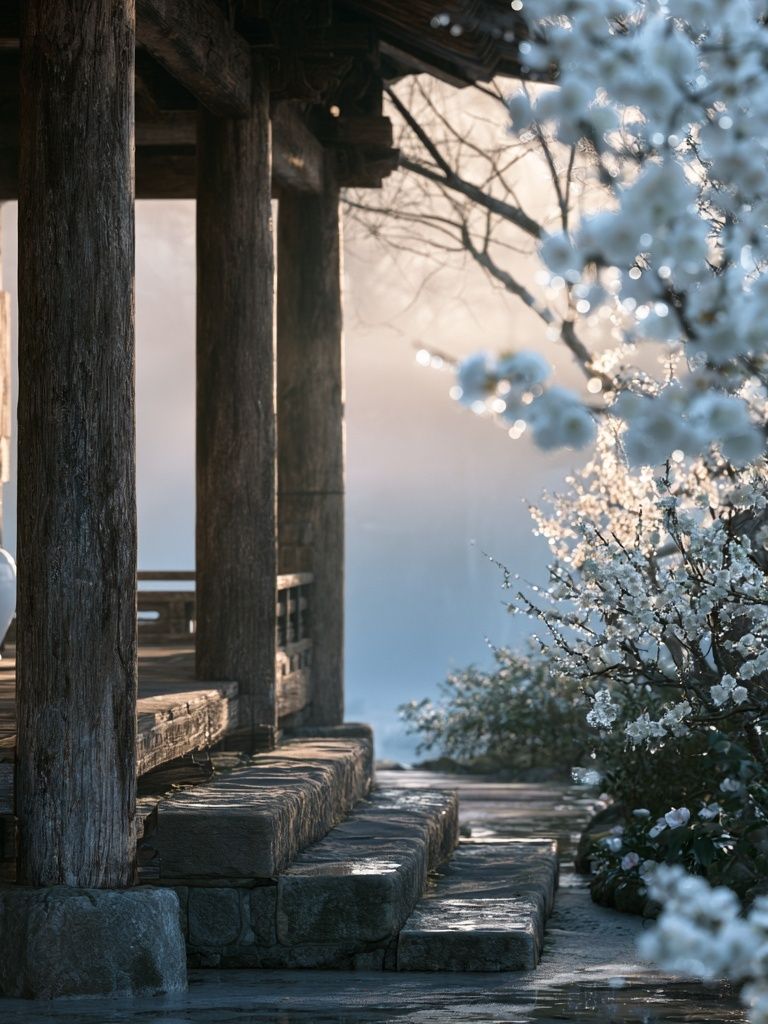 Misty Garden Pavilion Photography Poster. poster — photography art