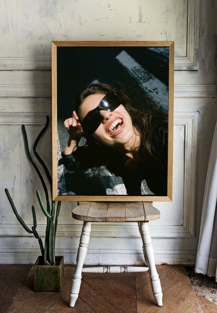 Smiling Woman in Sunglasses Photography Poster. room preview