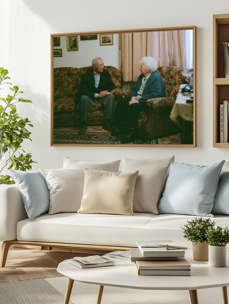 Elderly Couple in Living Room Photography Poster. — room view 2