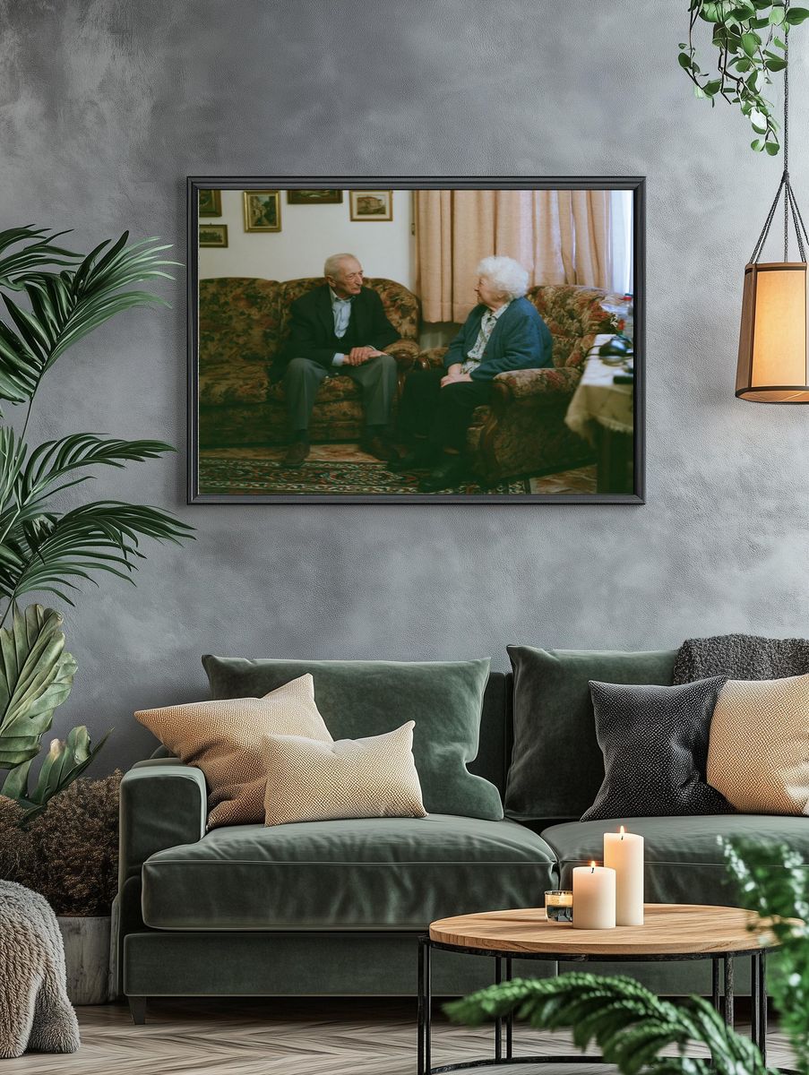 Elderly Couple in Living Room Photography Poster. — room view 4