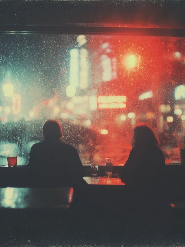 Rainy Neon Cafe Photography Poster. poster detail
