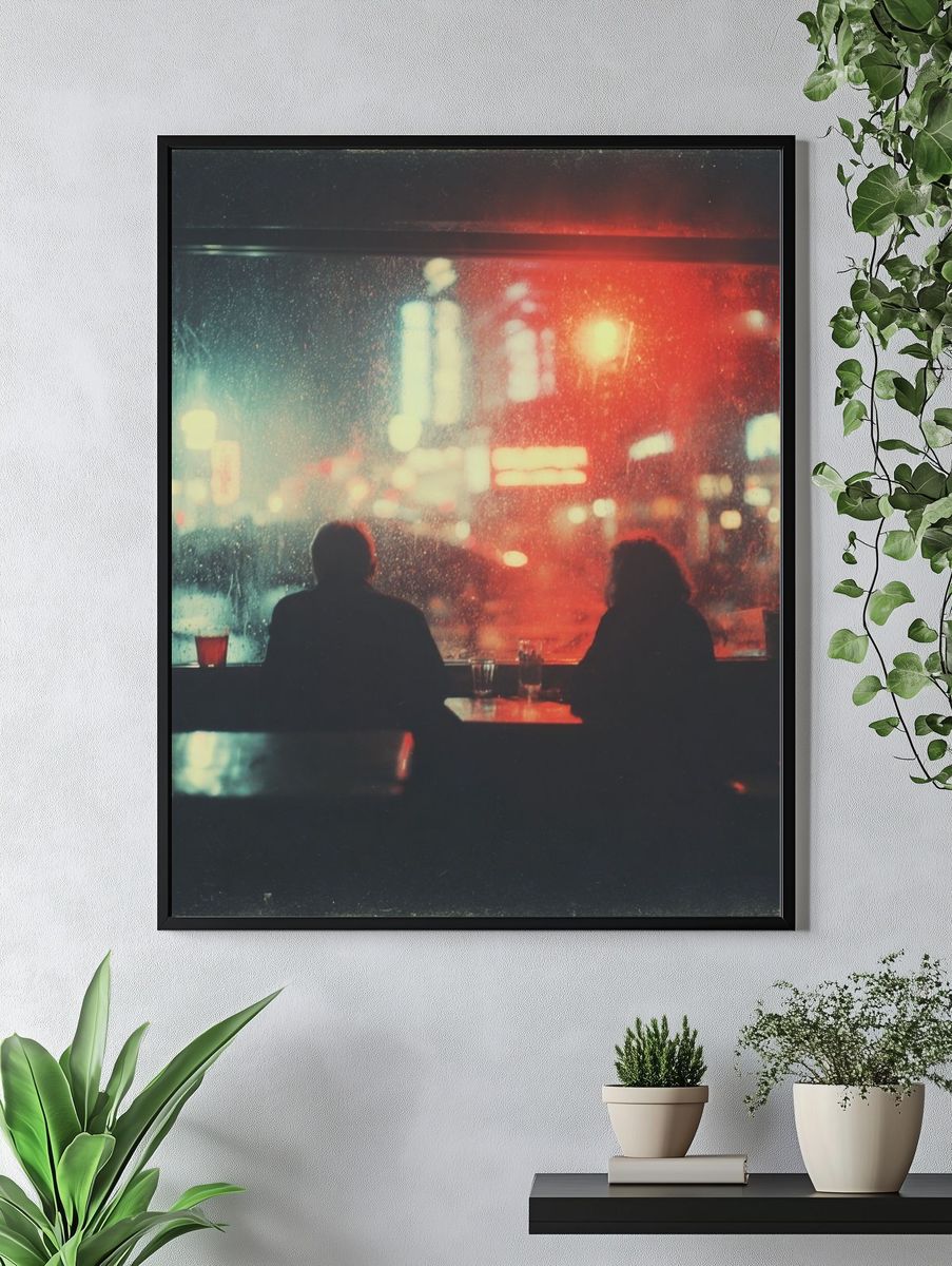 Rainy Neon Cafe Photography Poster. — room view 4