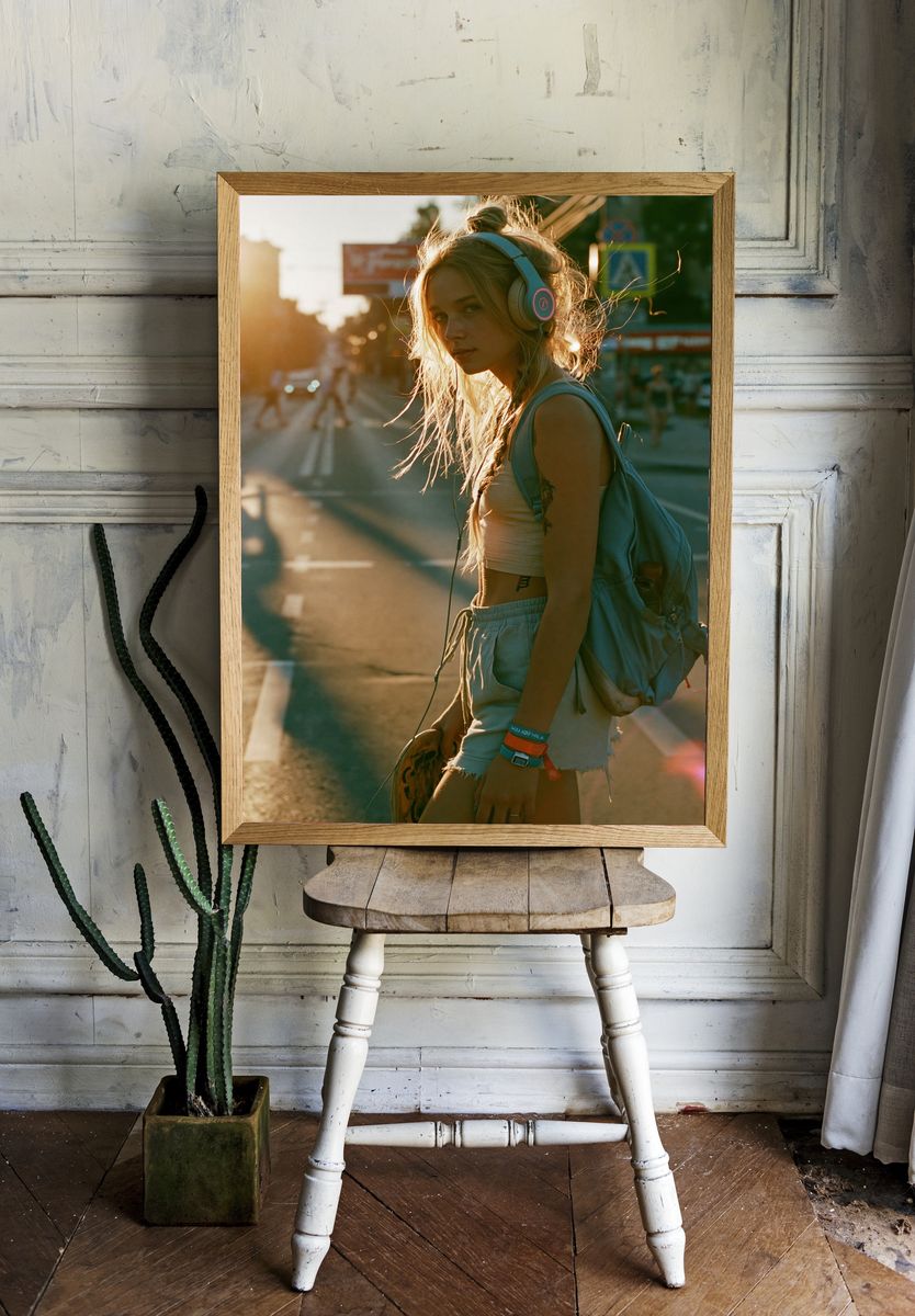 Sunlit Skateboard Girl Photography Poster. room preview