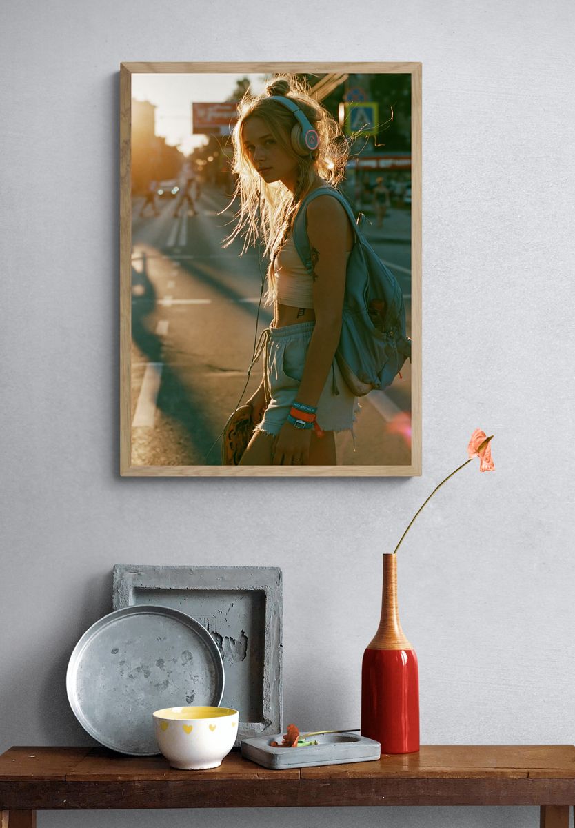 Sunlit Skateboard Girl Photography Poster. — room view 3