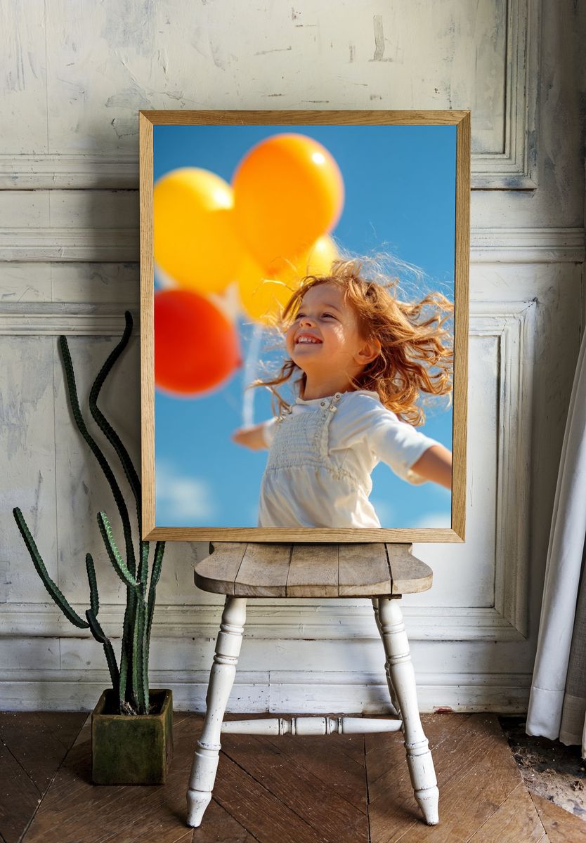 Joyful Child with Balloons Photography Poster. room preview