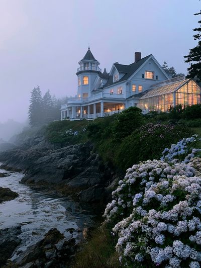 Misty Coastal House Photography Poster.